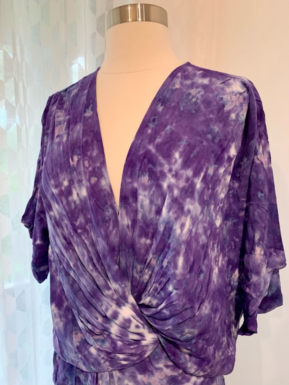 Young Fabulous & Broke Purple Tie-Dye Kimono Maxi Dress w Leg Slit